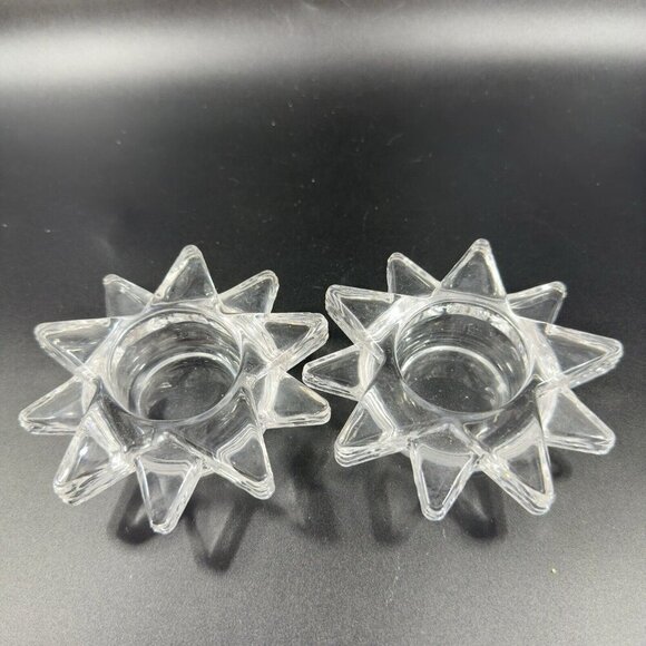 PartyLite Flaming Star Glass Tealight Candle Holder Clear Votive Set 2 Glass - Picture 7 of 11